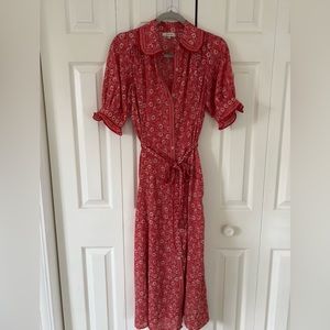 Red and white floral button up dress